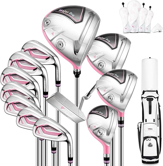 PGM Lady Golf Club Set Complete Right Handed Set with Lightweight Graphite Shafts, Forged Titanium Driver, Stand Bag Ideal for Beginner & Intermediate Women Golfers AMLTG048-1