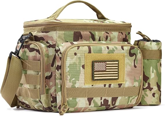 MOV COMPRA Tactical Lunch Bag for Men, Insulated Lunch Box Leakproof for Men Large Capacity with MOLLE Water Bottle Pouch Lunchbox for Adults for Work, Picnic(Camouflage Green)