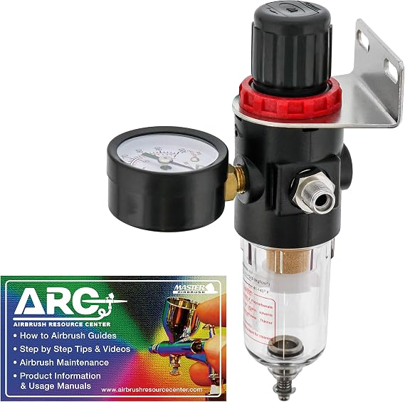 Master Airbrush True Diaphragm Airbrush Pressure Regulator | with Gauge & Water Moisture Trap Filter, Air Compressor Water Trap for Clean, Moisture-Free Airflow