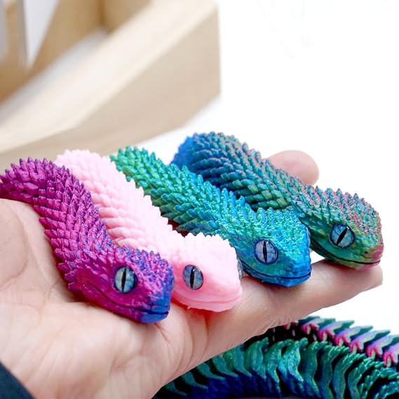 4pcs/Set 3D Printed Snake Model with Eyes,Flexible Animals Toy Statue,Movable Joints,Home Office Decor,Interesting Toys for Autism/ADHD,Festival Gifts toco,Fidget Toys, Executive Desk Animals Toy