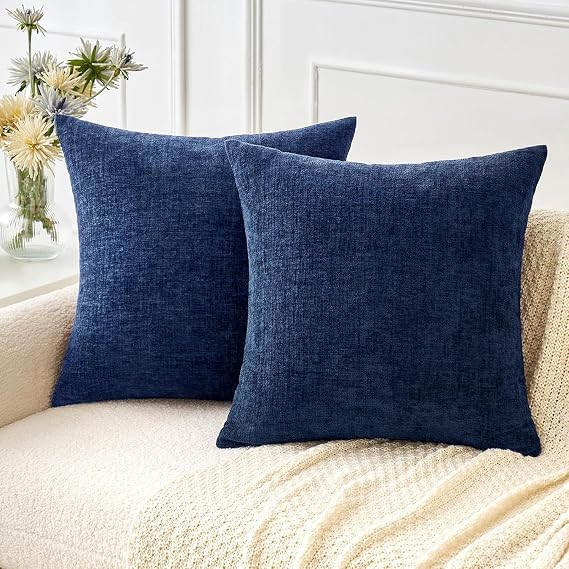 MIULEE Soft Chenille Throw Pillow Covers Navy Blue 18x18 Inch Pack of 2