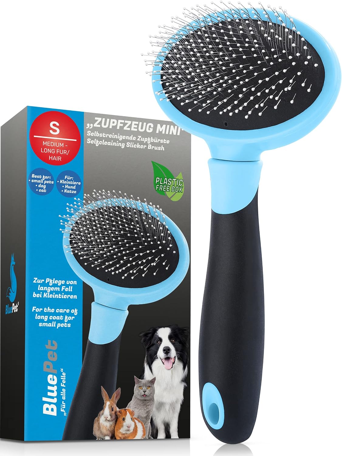 BluePet Cat Brush & Small Dog Brush Rabbit Brush - Gently Removes Undercoat Knots & Felt - Plucking Stuff Mini for Daily Grooming