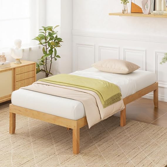 Giantex 14 Inch Twin Wood Platform Bed Frame, Minimalist Twin Bed Frame with Wooden Slats Support & Rubber Wood Legs, Without Headboard, No Box Spring Needed, Easy Assembly, Natural