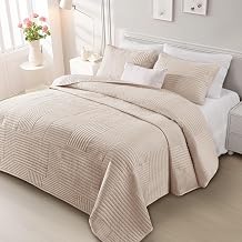 Whale Flotilla Ultra Soft Queen Quilt Bedding Set, Lightweight Microfiber Brich Beige Quilts Bedspreads Full Size, 3 Piece Ultrasonic Geometric Coverlet Bed Cover for All Seasons