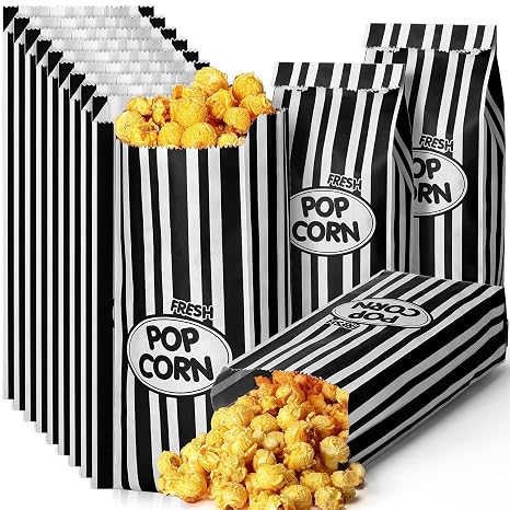 Sherr 500 Pcs 2oz Popcorn Bags Bulk Black Disposable Popcorn Bag | Bulk Popcorn Containers for Movie Nights Circus Carnival Party Favors Popcorn Machine Accessories Retro Striped Design