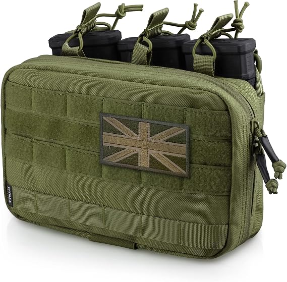 WYNEX Tactical Mag Admin Pouch, Molle Utility Tool Pouch Medical EMT Organizer with Triple Stacker Magazine Holder for M4 M16 Patch Included