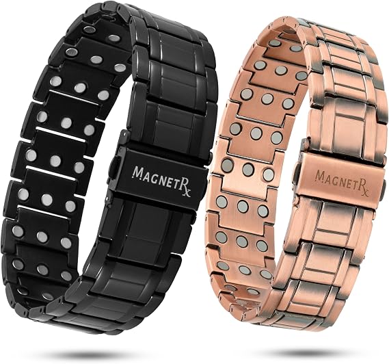 MagnetRX 3X Strength Magnetic Bracelets for Men Titanium & Pure Copper Magnetic Bracelets for Men Premium FoldOver Clasp & Adjustable Length with Sizing Tool