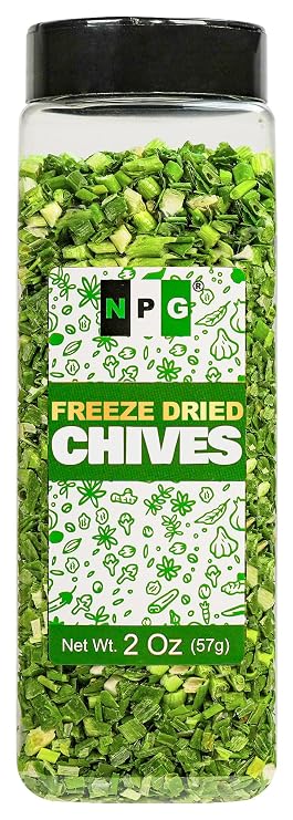 NPG Freeze Dried Chives 2 oz, Dehydrated Chopped Chives, Long Shelf Life | Fresh Chive Flavor, perfect for soups, ramen, stir-fries, eggs, potatoes, dips and garnishes, gluten free