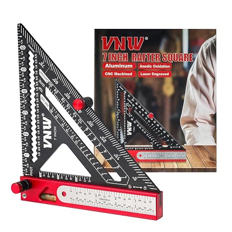 6-in-1 Carpenter Square 7 inch (1/8" Precision) Rafter Square Multi-Purpose Carpenter Tools:Square,Protractor, 1/16" Precision Steel Ruler,Marking Gauge,T-Bevel Gauge,Bubble Level