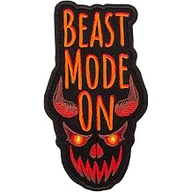 EMBROVERSE Beast Mode ON Patch - Embroidered Demon Text Funny Quotes - Slogan Iron On Patches - Size: 2.7 x 5 inches