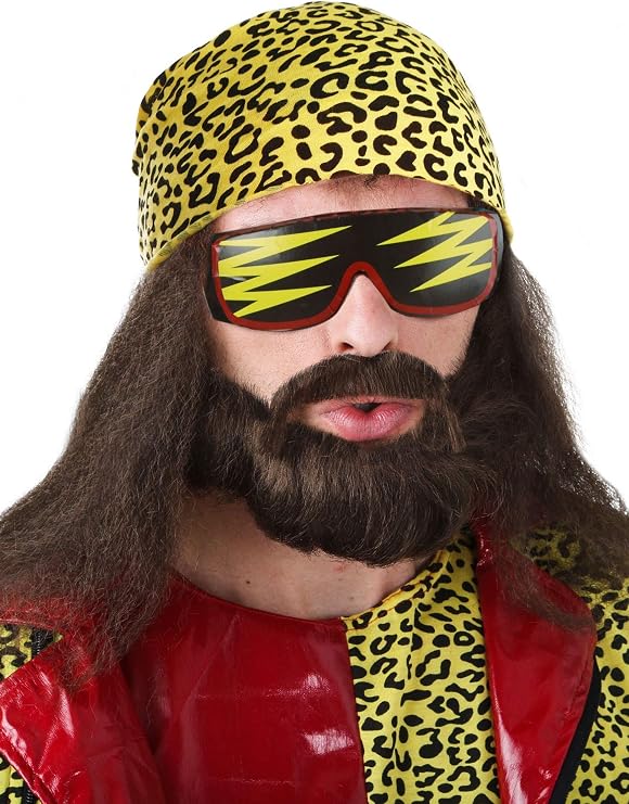 Fun Costumes WWE Macho Man Randy Savage Fake Beard and Wig Kit with Macho Man Sunglasses ST
