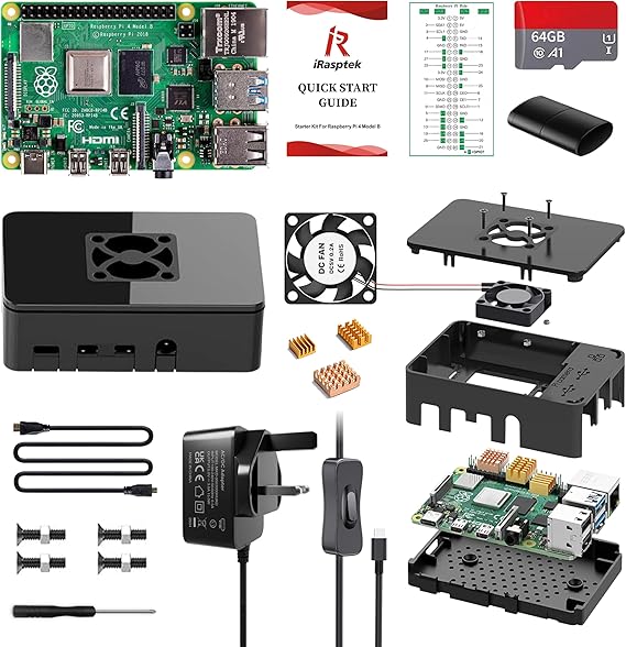 iRasptek Starter Kit for Raspberry Pi 4B 4GB RAM - 64GB SD Card Edition