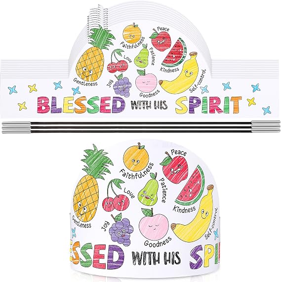 ReliThick 24 Sets Color Your Own Fruit of the Spirit DIY Crafts Adjustable Coloring Paper Crown Hat Religious Art Craft Kit