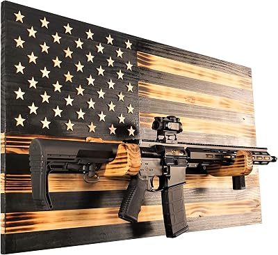 Wooden Rustic American Flag with Gun Rack 36 x 19.5 Black Made in the US Gifts for Men, Gifts for Hunter, Gifts for Military Men