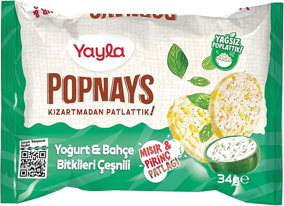 Yayla Popnays Yoğurt Bahçe Bitkileri Mısır ve Pirinç Patlağı 4'lü 34 Gram