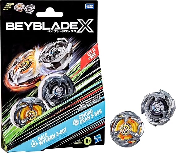Beyblade X Gayle Wivern 3-60T & Sword Dran 3-80B Dual Pack Set with 2 Right Rotating Tops, Authentic Takara Tomy Battle Tops; Games/Toys for Boys & Girls 8+