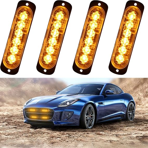 6LED Car Truck Emergency Beacon Warning Hazard Flash Strobe Light Amber/Amber 4-pack