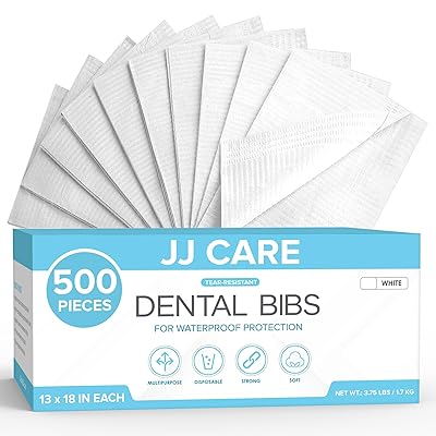 JJ CARE Dental Bibs [Pack of 500] - 13 x 17.7 White Dental Bibs, 3 Ply Waterproof Dentist Bibs, Dental Bibs Disposable for Eyelash Extension, Patient Bibs for Nail Art, Dental Napkins for Piercing