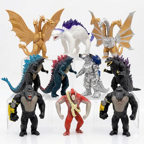JAYKENIXO 10 Pack Monster Action Figures Set Dragon, Scar, Kong & Kaiju Creature Toys with Movable Joints, Collectible Battle Figures for Kids Playset, Party Favors & Gifts