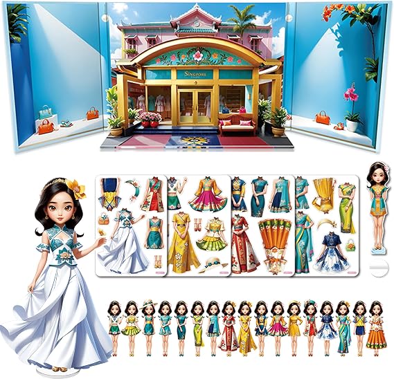 Magnetic Dress Up Dolls for Girls - Princess Magnet Paper Dolls Book with 3D City Buildings - Travel Car Trip Quiet Book Game Toys Easter Birthday Gifts for Kids Toddlers Ages 3 4 5 6 7(Style D)