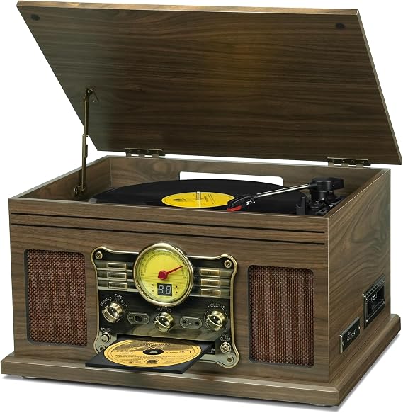 FEKTIK Bluetooth Record Player 10 in 1,FEKTIK 3-Speed Turntable for Vinyl with Speakers, LP to MP3 Converter, CD, Cassette Player, FM Radio, Wireless Streaming | Wooden