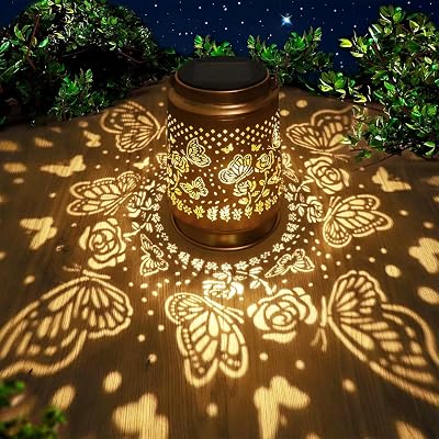 Butterfly Solar Lanterns Outdoor Waterproof, Valentines Day Birthday Retirement Gifts for Women Mom Grandma, Hanging Solar Lantern Garden Decor for Outside Yard Patio Garden Decorations