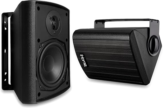 iHome IHSI-W400BT-PR-BLK Bluetooth 4-Inch 100W Weatherproof Speakers, Indoor/Outdoor, Wall/Ceiling Mount, Surround Sound, Pair - Ideal for Home Parties