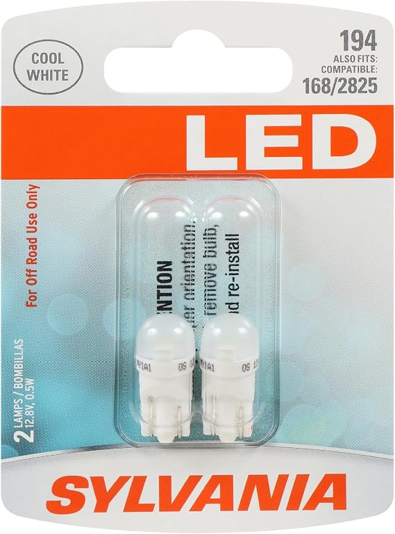 SYLVANIA 194 T10 W5W LED Mini Bulb, White, Interior Lighting, 2-Pack | Upgrade Your Lighting with Long-Lasting LED Performance for Enhanced Style, Visibility and a More Modern Look.
