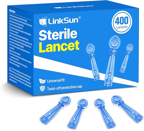 LinkSun Lancets for Diabetes Testing 400 Single-Use, 30G Less Pain