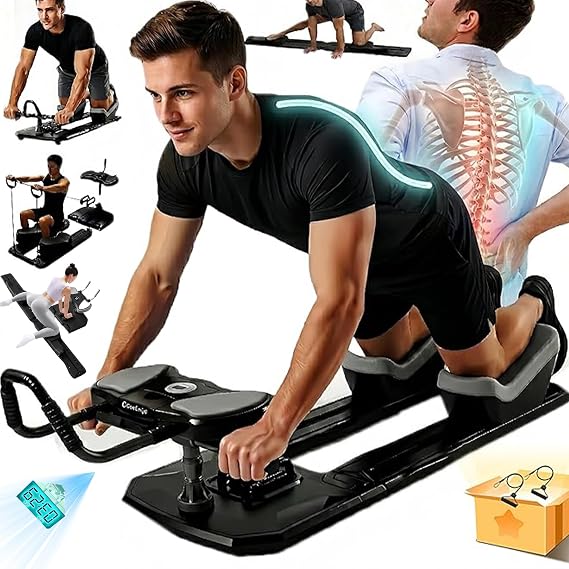Crawling Training Machine Spine Twist & Stretch Trainer Effective Waist & Spine Workout, 3 Adjustable Height LED Counter 230kg Capacity,Detachable,for Full-Body WorkoutBlack,47 IN
