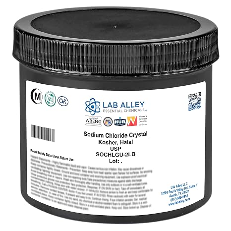 Lab Alley Sodium Chloride (Granular), Rock Salt, USP Grade, Kosher Certified, Halal, GMO Free (2 Pounds)