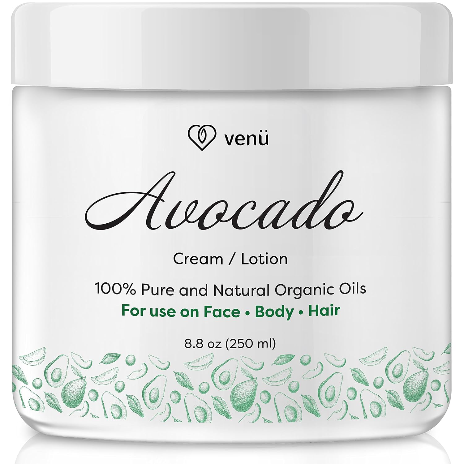Avocado Oil Cream Lotion – All Natural Essential Oils Cleanser For Skin, Hair and Body - Hydrating and Softening Acne, Blackhead and Eczema Treatment – by Venu