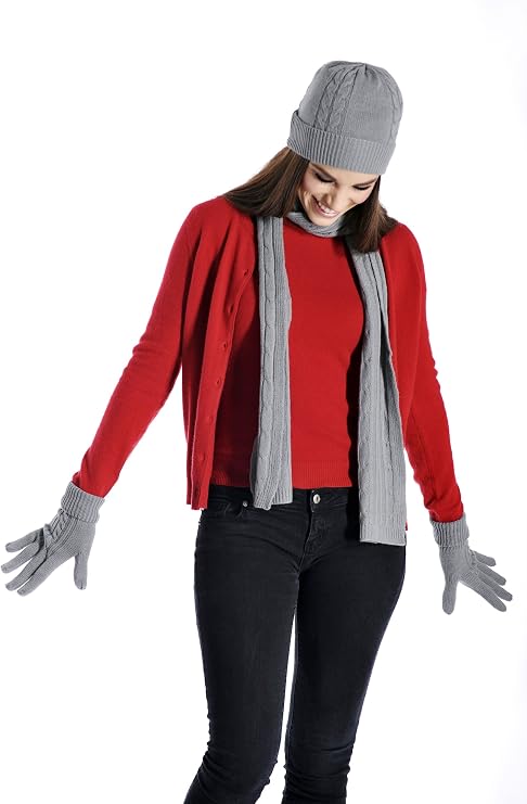 Cashmere Boutique Pure Cashmere Scarf, Hat & Gloves Set (8 Colors)