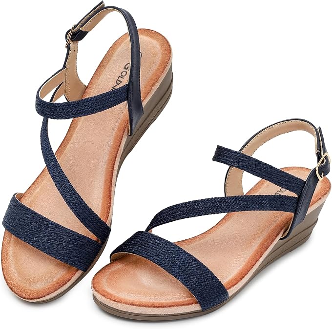 Women's Wedge Sandals Dressy: Summer Low Wedges Comfort Sandal - Comfortable Strappy Casual Sandals for Women