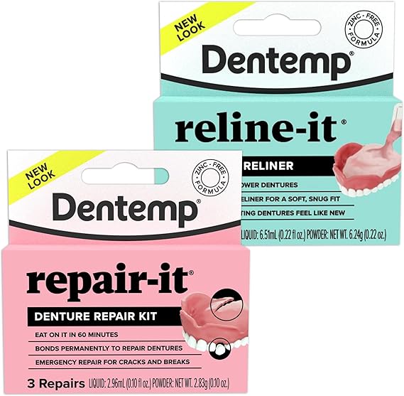 Dentemp Repair-it Denture Repair Kit & Reline-it Denture Reliner - Denture Kit (Multi-Pack) - Refit and Tighten Dentures for Both Upper & Lower Denture - Repair Broken Dentures & Loose Teeth