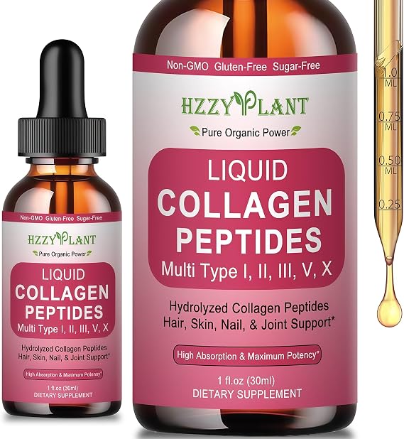 Liquid Collagen Peptides - Multi Collagen for Women Type I, II, III, V, X with Glucosamine, MSM, Hyaluronic Acid, High Absorption Hydrolyzed Collagen Peptides Drops for Skin Hair Nail & Joint, Non-GMO