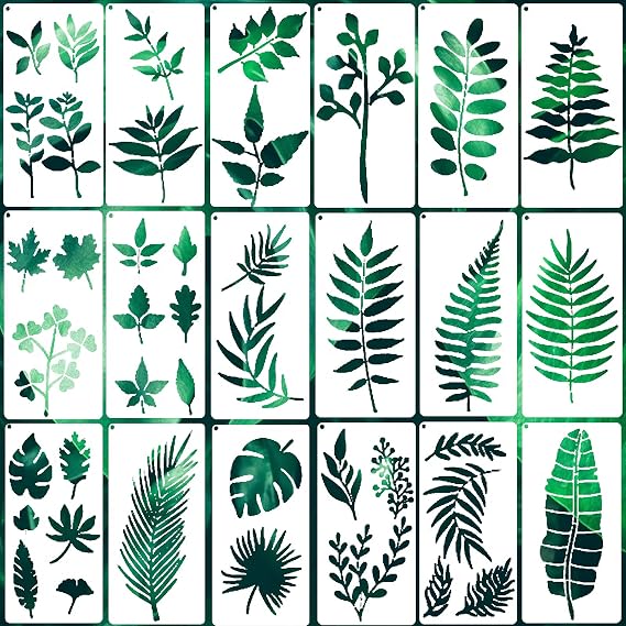 18 Pieces Leaves Stencils Tropical Leaf Painting Stencil Template Reusable Botanical Leaves Drawing Template Fern Leaf Monstera Turtle Leaf Templates for Painting on Wood Wall 6x12 Inch