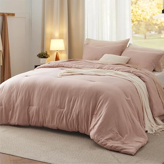 Bedsure Queen Comforter Set Prewashed Soft Bedding 3Pcs Dusty Pink 90"x90"