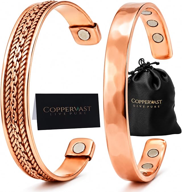 Pure Copper Bracelets - for Men and Women | Set of 2 | Gift Box | Handmade, 100% Copper, Adjustable| Fathers Day