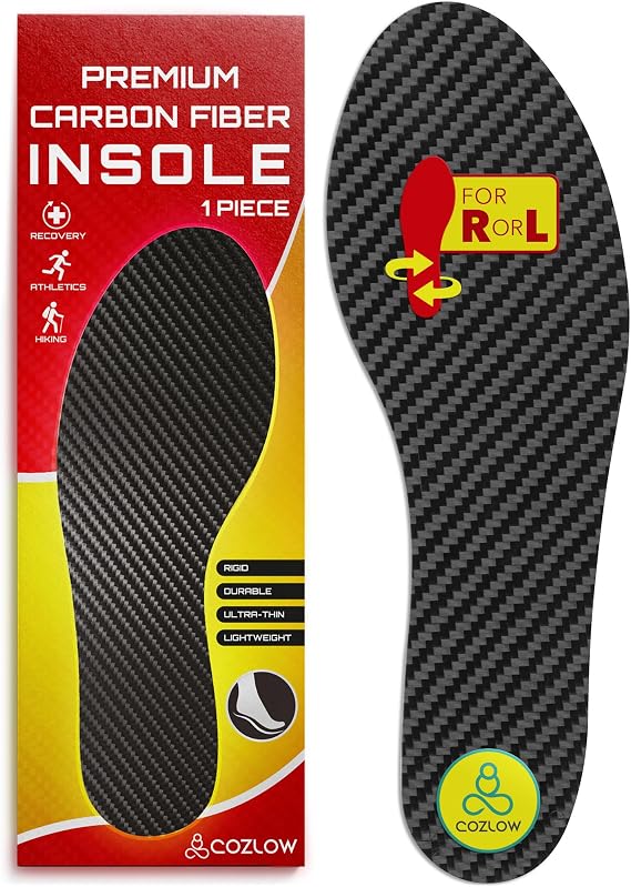 Premium Carbon Fiber Insole - 1 Pc, Men 6.5-7, Women 7.5-8 - Unisex Shoe Insert - Orthotic Support - Stiff Foot Plate for Turf Toe, Hallux Rigidus, Plantar Fasciitis, Flat Feet, Mortons Extension