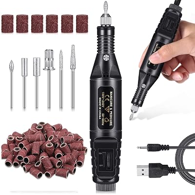 Electric Nail Drill Kit Portable Nail File Machine Nail Rotary Tool Manicure with USB Cable, Christmas Gift for Women Black Machine