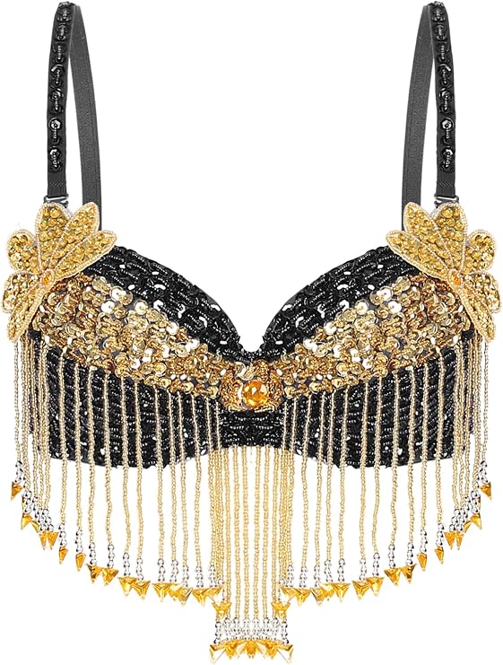 Women Glitter Belly Dance Crop Tops Bikini Costume