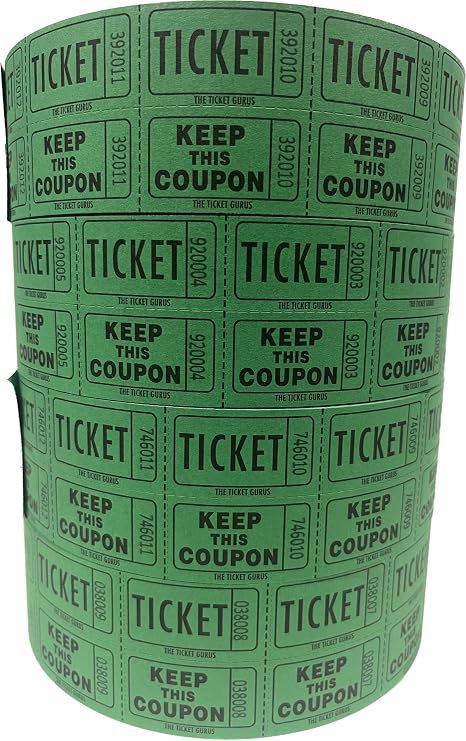 The Ticket Gurus-Raffle Tickets - 4 Rolls of 2000 Double Tickets 8,000 Total 50/50 Raffle Tickets-(4) Green Rolls