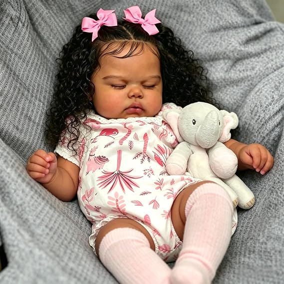 Anano Black Reborn Baby Dolls Girl 19 in Realistic Baby Doll African American Biracial Girl, Lifelike Newborn Babys Doll, Real Life Babys Reborn Dolls for Girls with Accessories