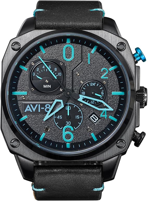 AVI-8 Hawker Hunter Men's Pilot Watch Retrograde Chronograph, Japanese Quartz Movement, 45mm Stainless Steel Case, Leather, Rubber or Stainless Steel Strap, AV-4052