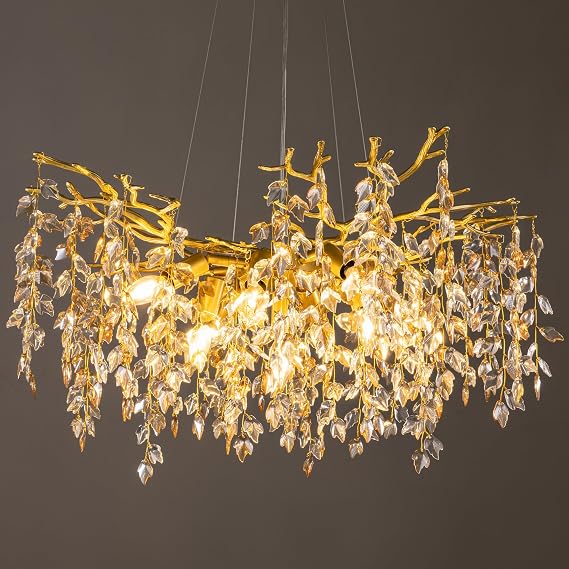 TOCHIC Tree Branch Crystal Chandeliers for Dining Room Gold Leaf Chandelier