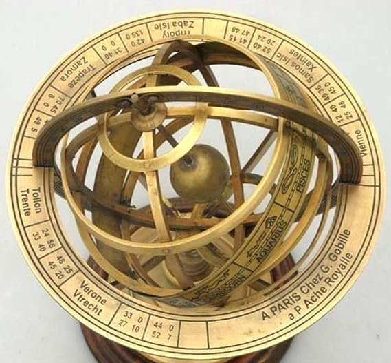 Tabletop 11 inch Brass Armillary Sphere Engraved Horoscope Globe for Decorative