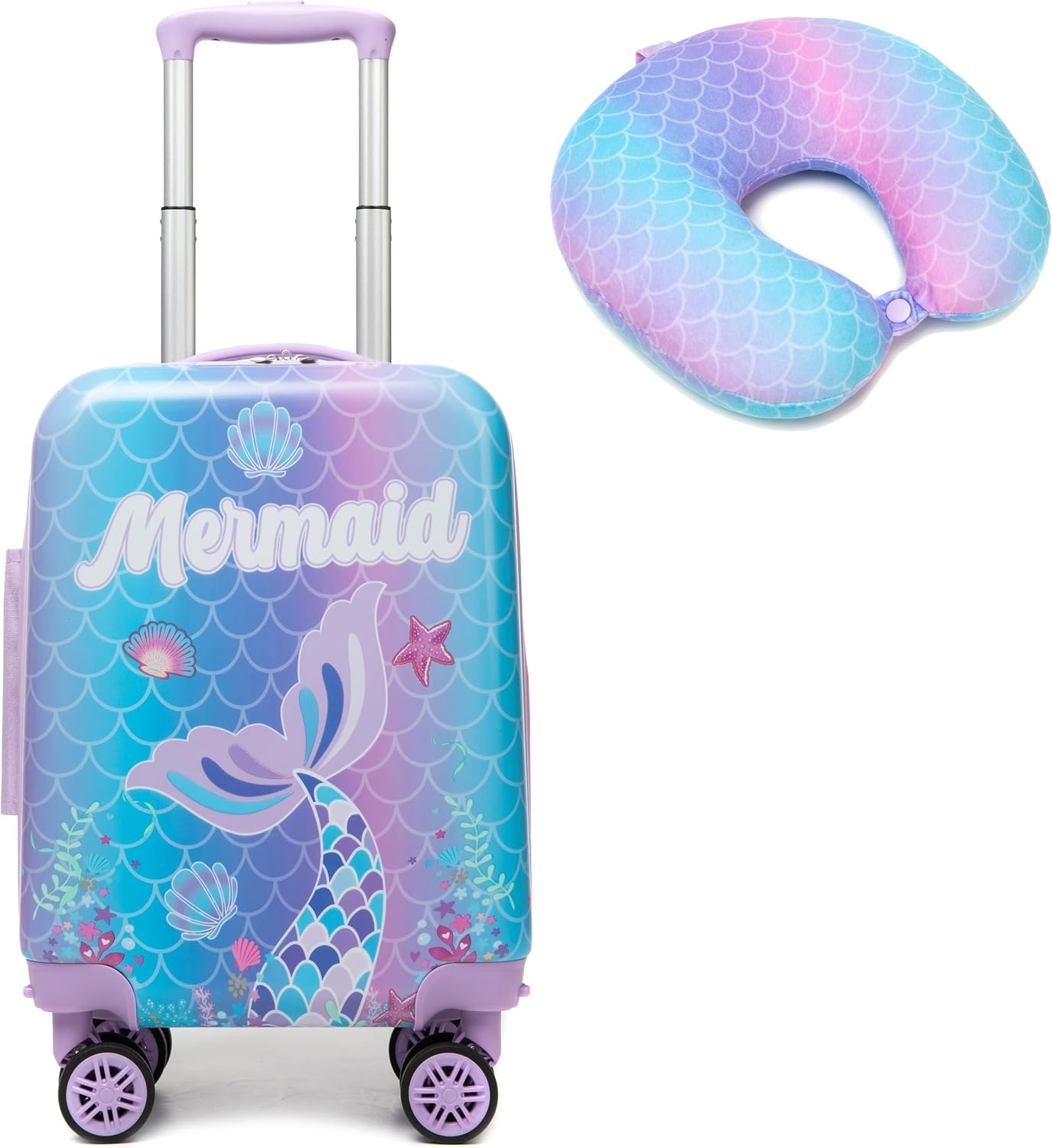 HTgroce 2 teiliges Kinderkoffer Kindertrolley mit Nackenkissen & Gepäckanhänger Kindergepäck mit Rollen Handgepäck Reisekoffer Hartschalenkoffer für Mädchen