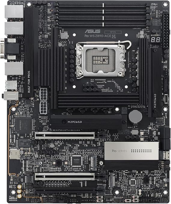 ASUS Pro WS Z890-ACE SE Motherboard Intel ATX, 16+2+1+2 Current Phases, DDR5 Slot, PCIe 5.0 for New Generation Graphics Cards, 4 M.2 Slots, USB-C Thunderbolt, Black