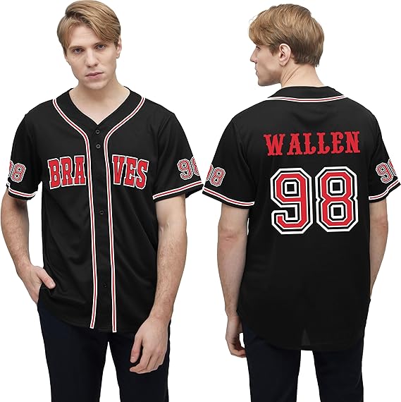 98 Baseball Jersey Mens V Neck Country Vintage Music Shirts Fan T-Shirt Button Down Short Sleeve Tops